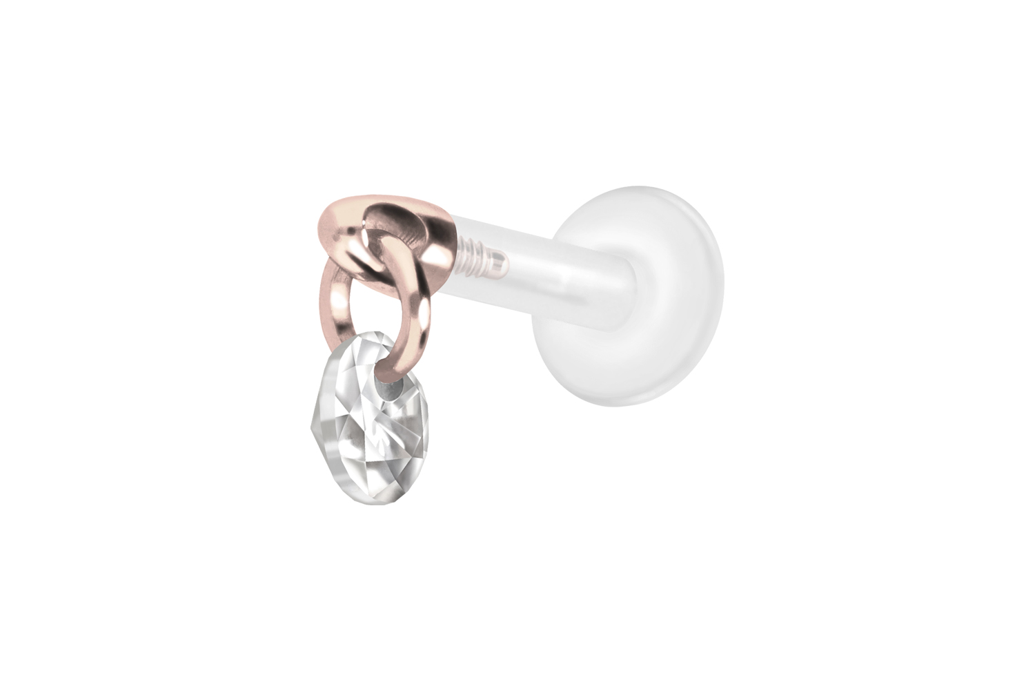 PTFE Labret Piercing mit Innengewinde + Titan-Aufsatz RUNDER KRISTALL